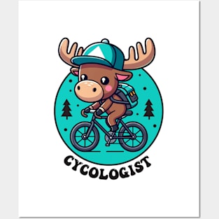 Cycologist Moose Riding Bicycle Posters and Art